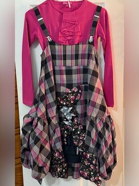 Pom Pom Pink Grey Dress NWT Sz 14